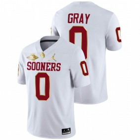 Men Oklahoma Sooners Eric Gray #0 White 2021 Red River Showdown Golden Patch Jersey