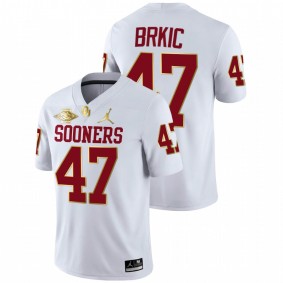 Men Oklahoma Sooners Gabe Brkic #47 White 2021 Red River Showdown Golden Patch Jersey